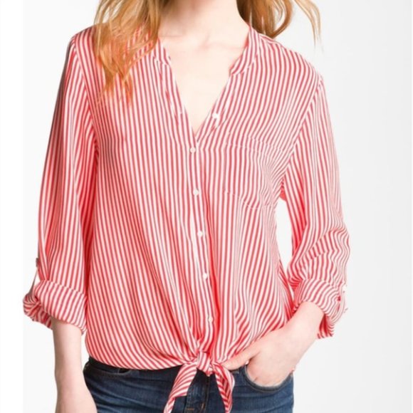 Joie Tops - Joie Edaline Striped Silk Shirt Tie Orange XS